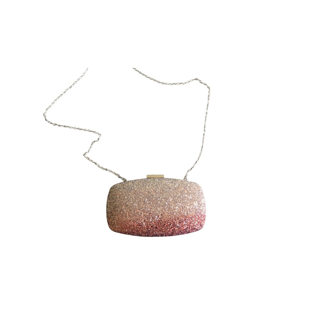 Rose Gold Ombre Glitter Box Clutch Evening Bag with Chain Strap‎ Champagne Red